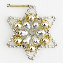 Silver and Pale Gold Glass Bead Flower Star Ornament ~ 2-1/2" ~ Czech Republic