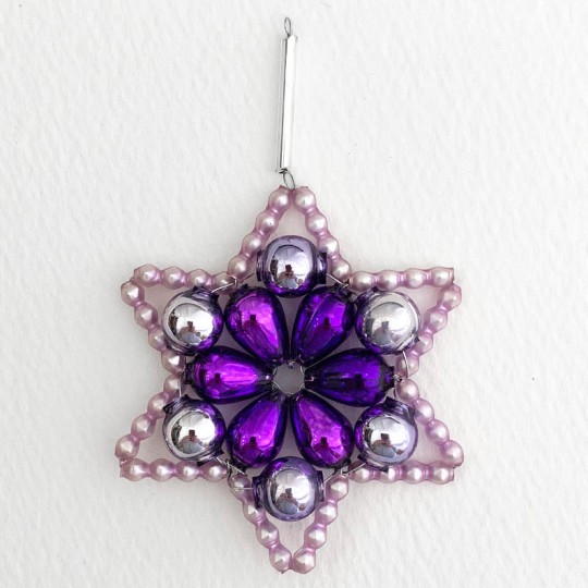 Purple Glass Bead Flower Star Ornament ~ 2-1/2" ~ Czech Republic