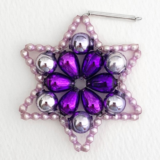 Purple Glass Bead Flower Star Ornament ~ 2-1/2" ~ Czech Republic
