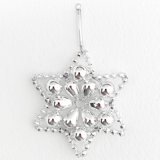 Silver Glass Bead Flower Star Ornament ~ 2-1/2" ~ Czech Republic