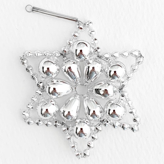Silver Glass Bead Flower Star Ornament ~ 2-1/2" ~ Czech Republic