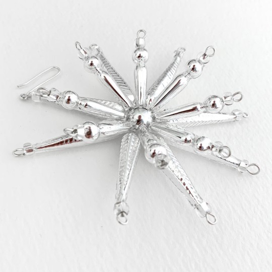 Silver Starburst Glass Bead Ornament ~ 3-1/2" ~ Czech Republic