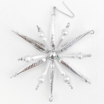 Silver and Matte White Starburst Glass Bead Ornament ~ 3-1/2" ~ Czech Republic