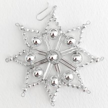 Silver Fancy Glass Bead Snowflake Christmas Ornament ~ 3" ~ Czech Republic