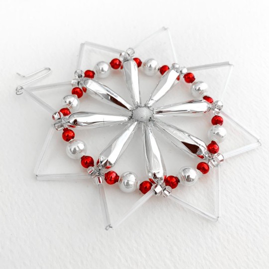 Fancy Glass Bead Pinwheel Snowflake Christmas Ornament ~ 4" ~ Czech Republic