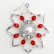 Silver and Red Glass Bead Star Flower Ornament ~ 2-1/2" ~ Czech Republic