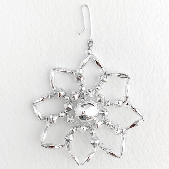 Silver Glass Bead Star Flower Ornament ~ 2-1/2" ~ Czech Republic