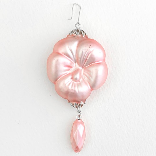 Pale Pink Pansy Drop Glass Beaded Ornament ~ 3-3/4" ~ Czech Republic