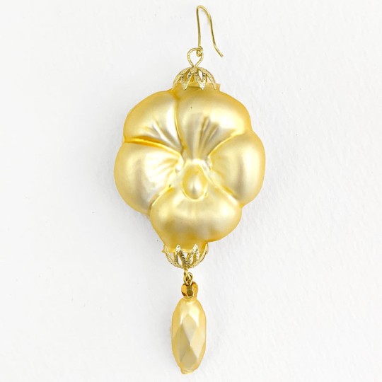 Pale Yellow Pansy Drop Glass Beaded Ornament ~ 3-3/4" ~ Czech Republic