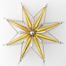 Fancy Silver and Gold Radiant Star Christmas Tree Topper ~ 7-1/2" across ~ Czech Republic
