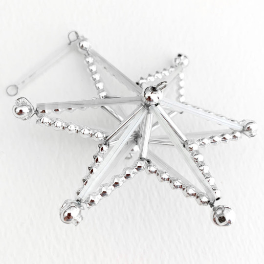 Silver and Frosted Glass Bead Magic Star Ornament ~ 3" ~ Czech Republic