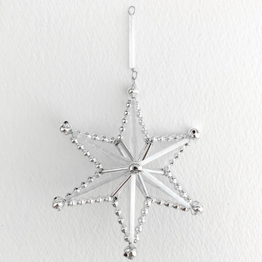 Silver and Frosted Glass Bead Magic Star Ornament ~ 3" ~ Czech Republic