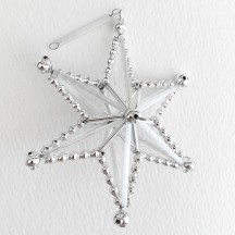 Silver and Frosted Glass Bead Magic Star Ornament ~ 3" ~ Czech Republic
