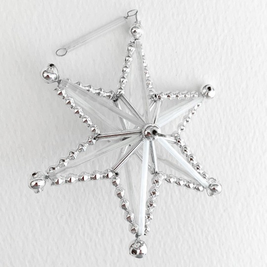 Silver and Frosted Glass Bead Magic Star Ornament ~ 3" ~ Czech Republic