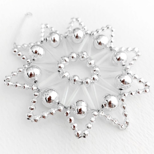 Silver Glass Bead Lace Star Ornament ~ 3" ~ Czech Republic