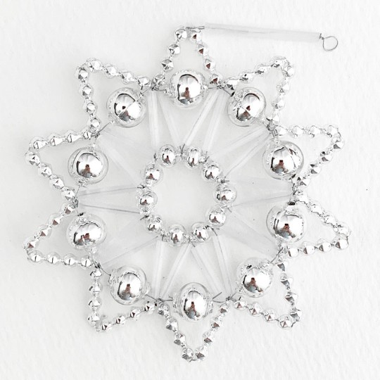 Silver Glass Bead Lace Star Ornament ~ 3" ~ Czech Republic