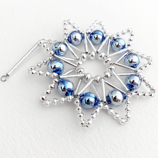 Blue and Silver Glass Bead Lace Star Ornament ~ 3" ~ Czech Republic