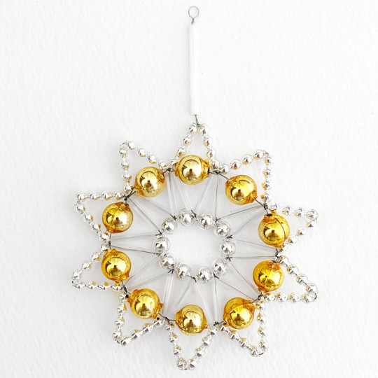 Gold and Silver Glass Bead Lace Star Ornament ~ 3" ~ Czech Republic
