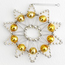 Gold and Silver Glass Bead Lace Star Ornament ~ 3" ~ Czech Republic