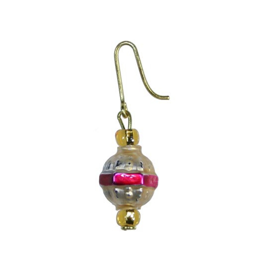 Set of 5 Miniature Beaded Ornaments with Hot Pink Bands ~ Czech Republic