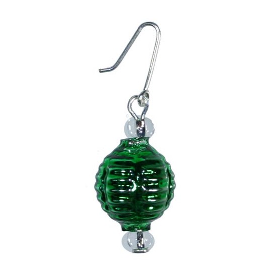 Set of 5 Miniature Beaded Ornaments Green Balls ~ Czech Republic