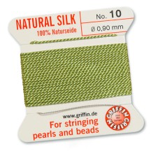 100% Natural Silk Bead Cord on Card ~ 2m long ~ Jade Green ~ Size #10