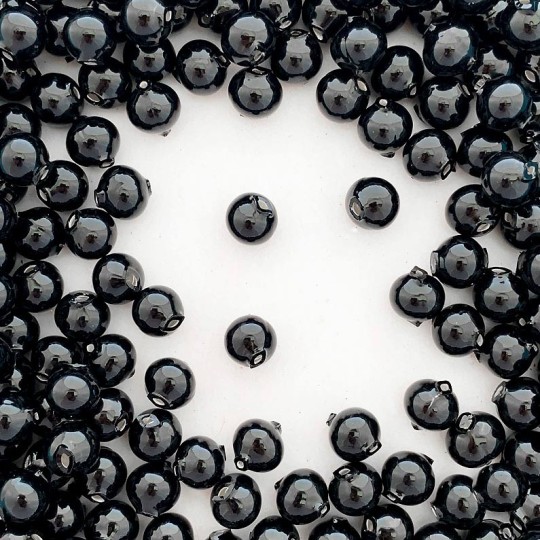 15 Black Round Glass Beads 10 mm ~ Czech Republic