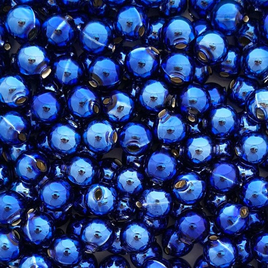 10 Glossy Blue Round Glass Beads 14 mm ~ Czech Republic