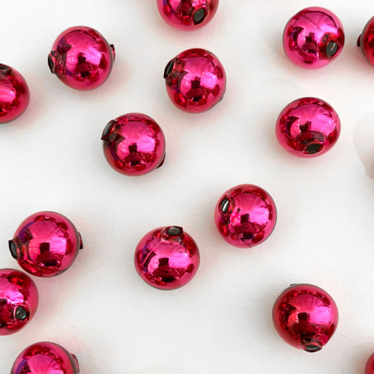 10 Glossy Medium Berry Pink Round Glass Beads 16 mm ~ Czech Republic