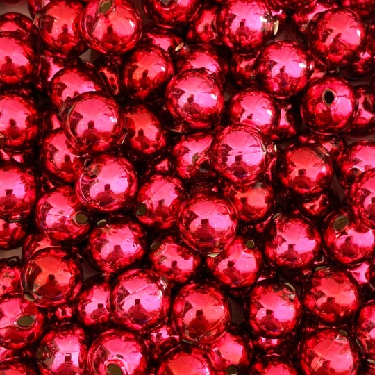 10 Glossy Medium Berry Pink Round Glass Beads 16 mm ~ Czech Republic