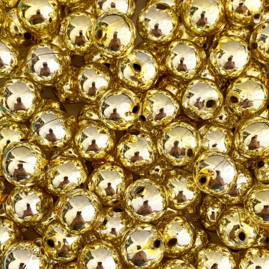 10 Glossy Light Gold Round Glass Beads 16 mm ~ Czech Republic