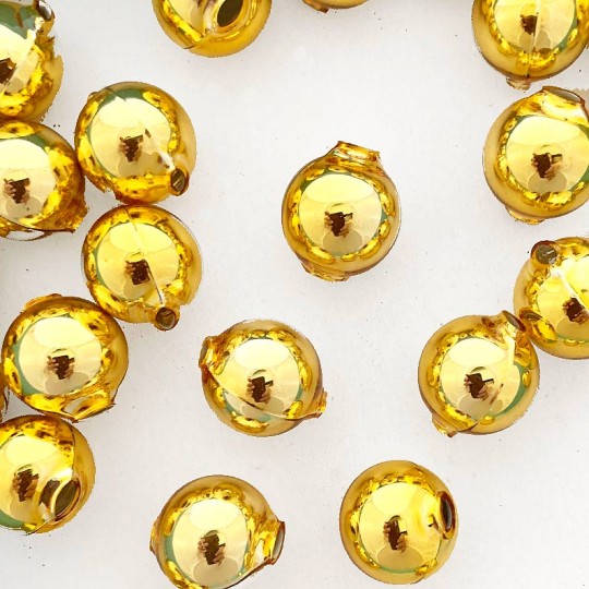 8 Gold Round Glass Beads 18 mm ~ Czech Republic