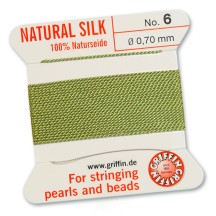 100% Natural Silk Bead Cord on Card ~ 2m long ~ Jade Green ~ Size #6