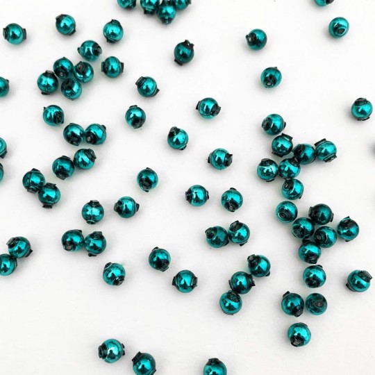 30 Dark Teal Round Glass Beads 6 mm ~ Czech Republic