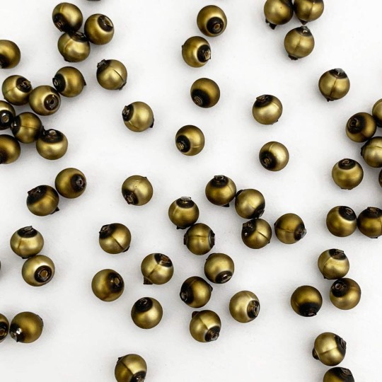 30 Matte Dark Olive Round Glass Beads 8 mm ~ Czech Republic