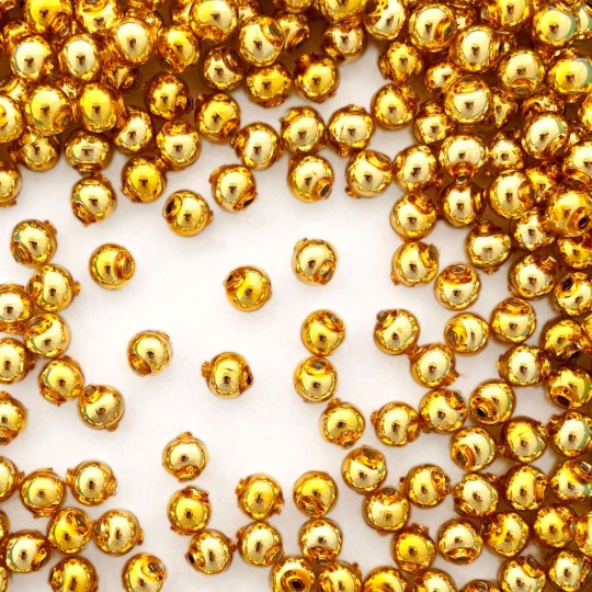 30 Gold Round Glass Beads 8 mm ~ Czech Republic