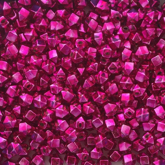 10 Hot Pink Faceted Cube Blown Glass Beads 10mm ~ Czech Republic