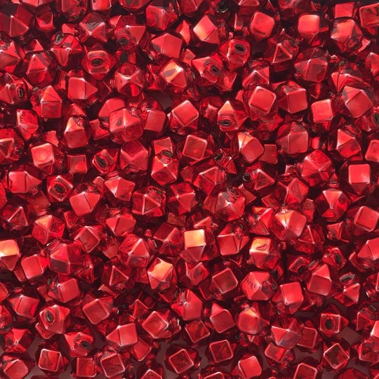 10 Red Faceted Cube Blown Glass Beads 10mm ~ Czech Republic