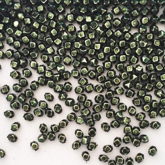 15 Forest Green Faceted Cube Blown Glass Beads 6mm ~ Czech Republic