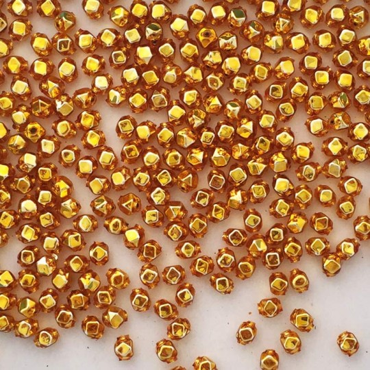 15 Gold Faceted Cube Blown Glass Beads 6mm ~ Czech Republic