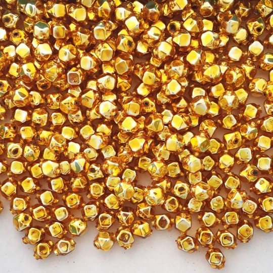10 Gold Faceted Cube Blown Glass Beads 8mm ~ Czech Republic