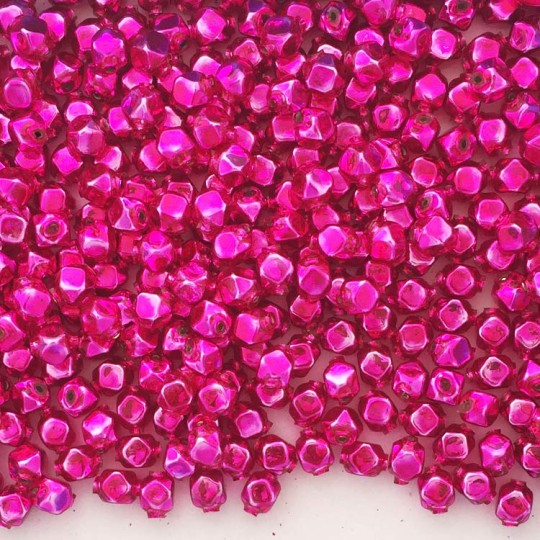 10 Hot Pink Faceted Cube Blown Glass Beads 8mm ~ Czech Republic