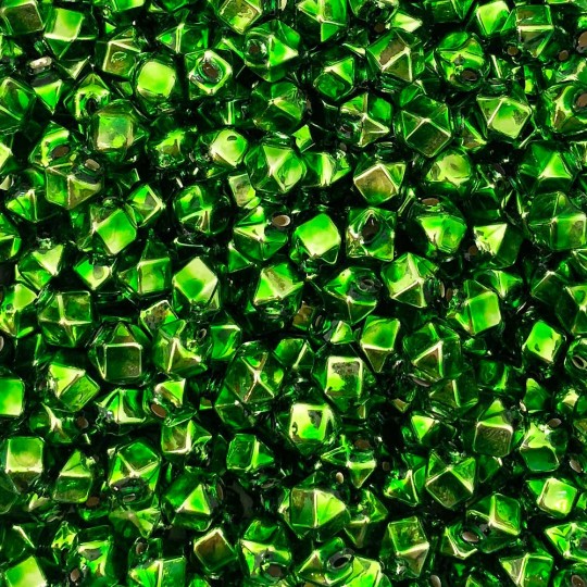 10 Lime Green Faceted Cube Blown Glass Beads 10mm ~ Czech Republic