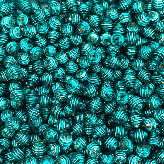 15 Aqua Ribbed Round Glass Beads ~ 8mm Beads for Glass Christmas Garlands