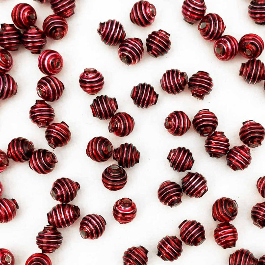 15 Blackberry Ribbed Round Glass Beads ~ 8mm Beads for Glass Christmas Garlands