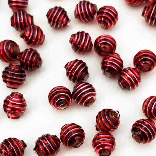 15 Blackberry Ribbed Round Glass Beads ~ 8mm Beads for Glass Christmas Garlands