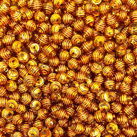 15 Gold Ribbed Round Glass Beads ~ 8mm Beads for Glass Christmas Garlands