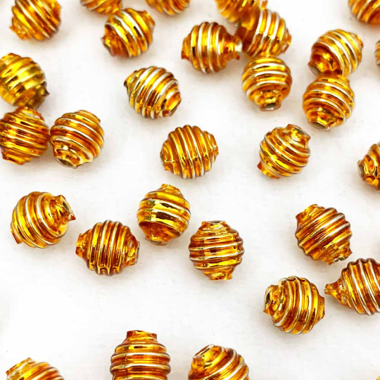 15 Gold Ribbed Round Glass Beads ~ 8mm Beads for Glass Christmas Garlands