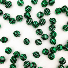15 Green Ribbed Round Glass Beads ~ 8mm Beads for Glass Christmas Garlands