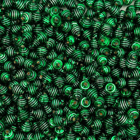 15 Green Ribbed Round Glass Beads ~ 8mm Beads for Glass Christmas Garlands